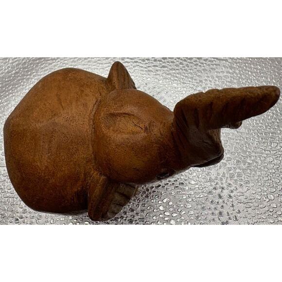 Wooden Elephant "Lucky Trunk Up Style" - Hand Carved 4" x 5" - Picture 8 of 10